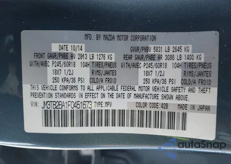 2015 Mazda Cx-9 Sport from USA, damaged, VIN JM3TB2BA1F0451673